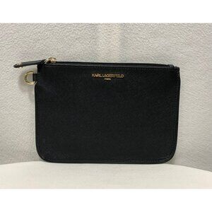 NEW Karl Lagerfeld Slim Zip Clutch Pouch Faux Leather Black New Without Tags